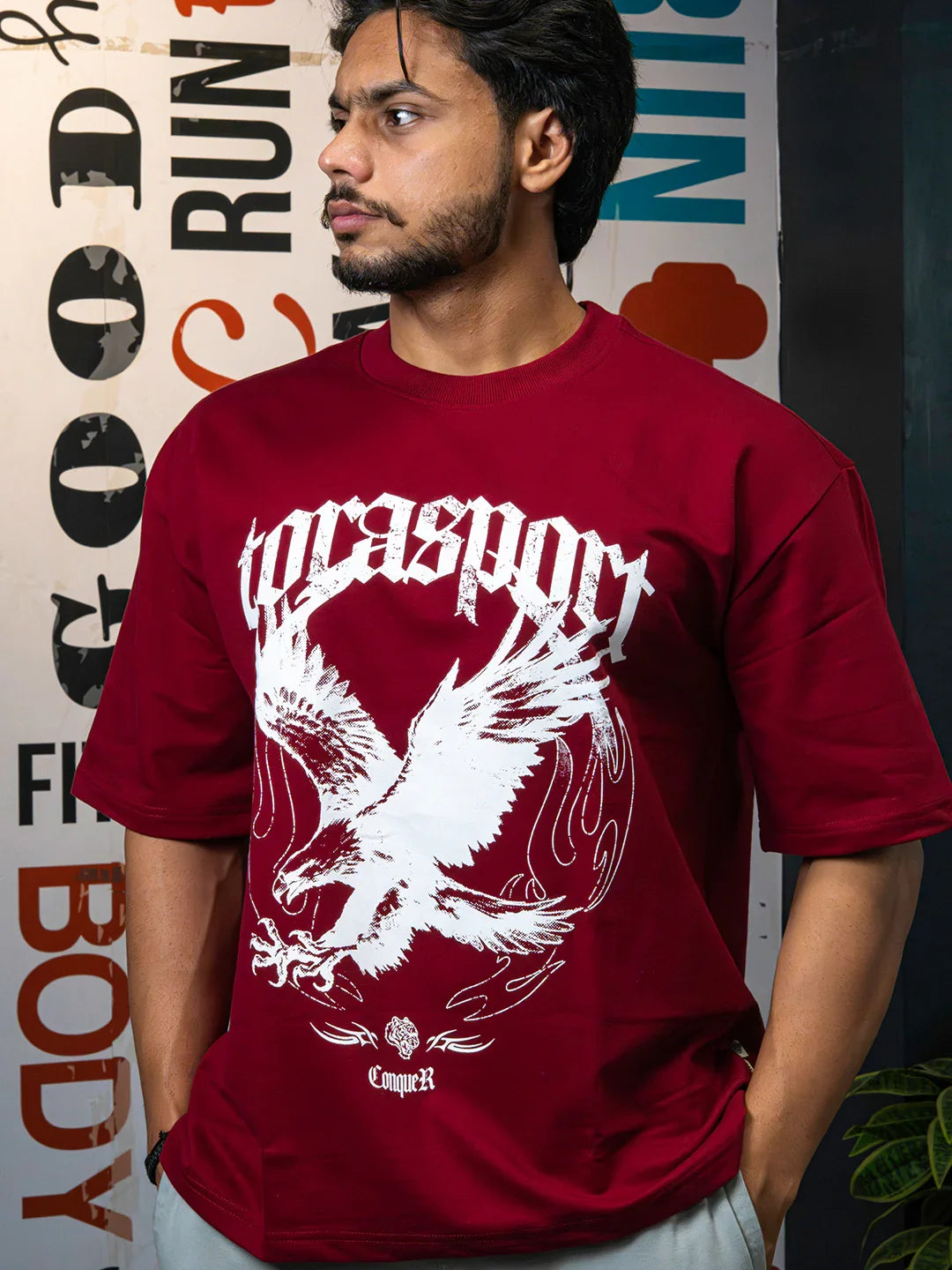 Eagle Fly Oversize Tee- Maroon