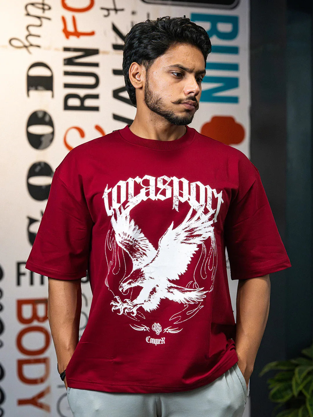 Eagle Fly Oversize Tee- Maroon
