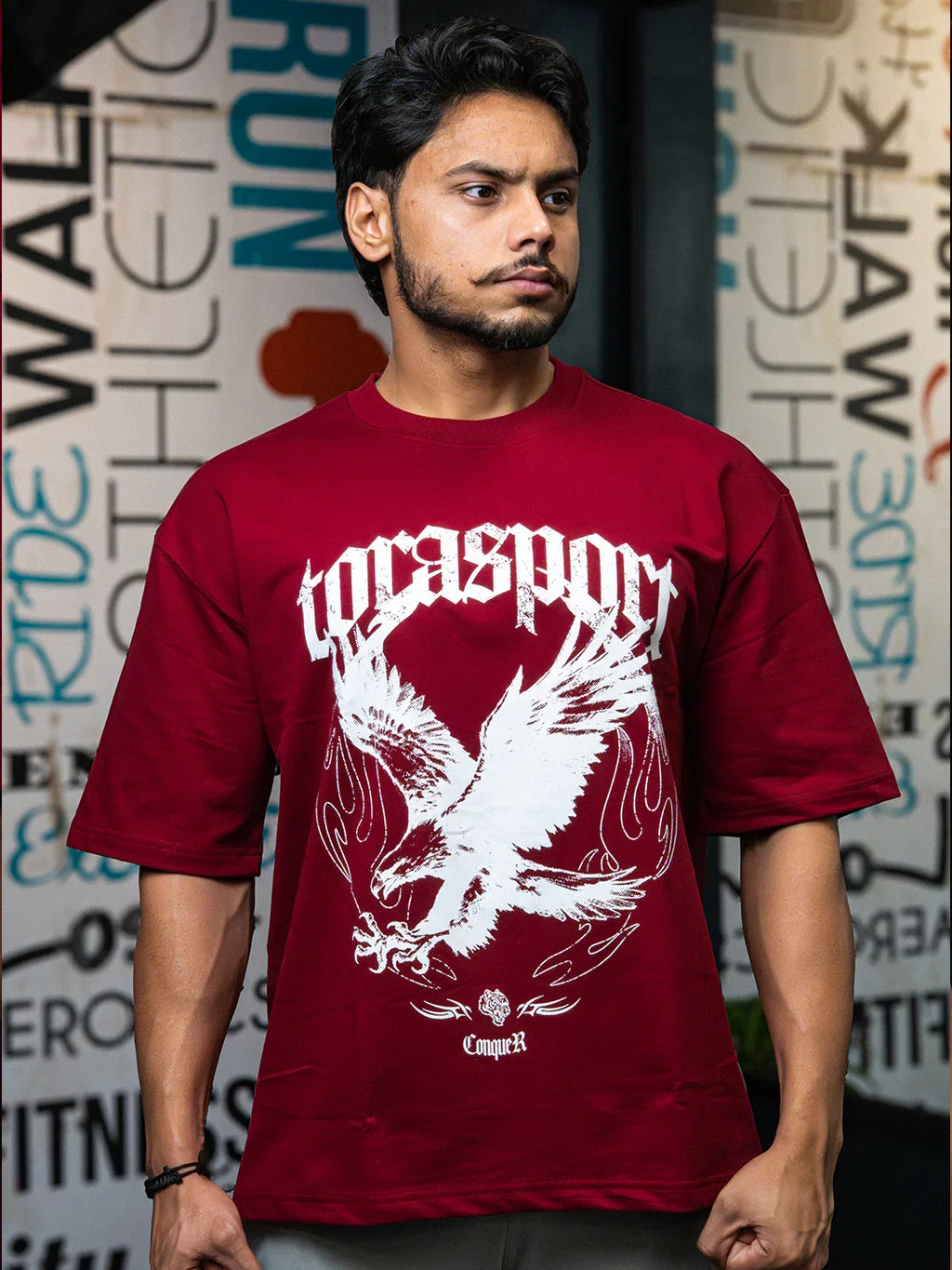 Eagle Fly Oversize Tee- Maroon