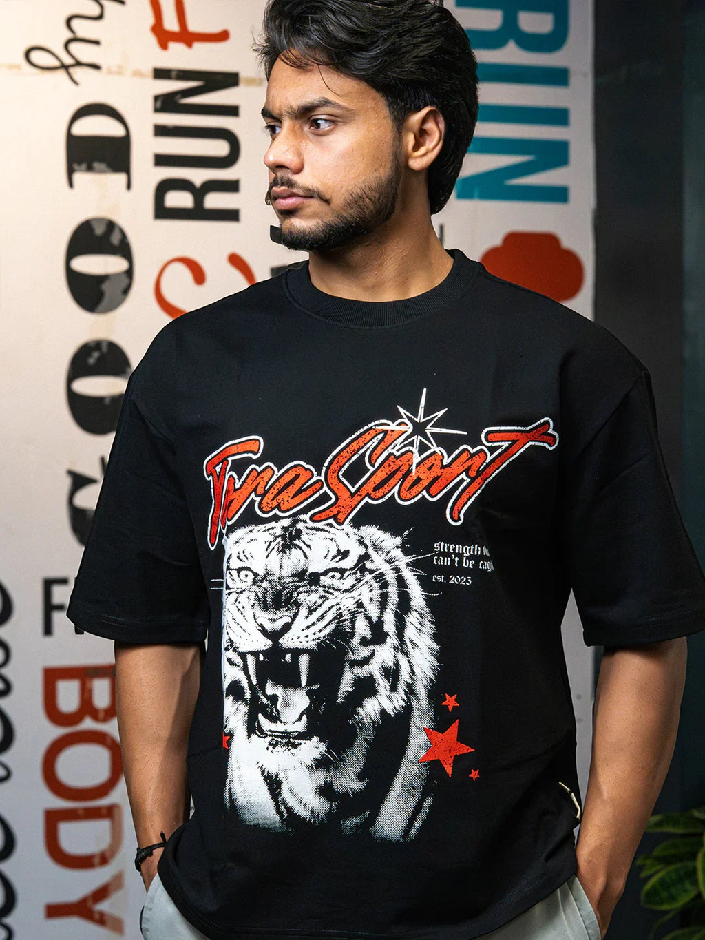 Conquer Tiger Oversized Tee- Black