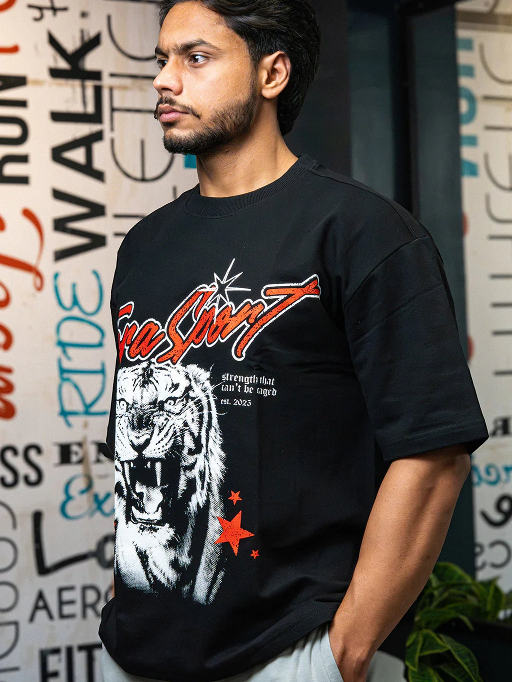 Conquer Tiger Oversized Tee- Black